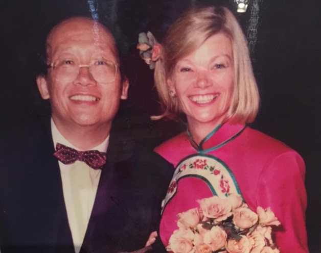 Ken Wang with wife Sally Bellmaine  on their wedding day, January 3, 1991